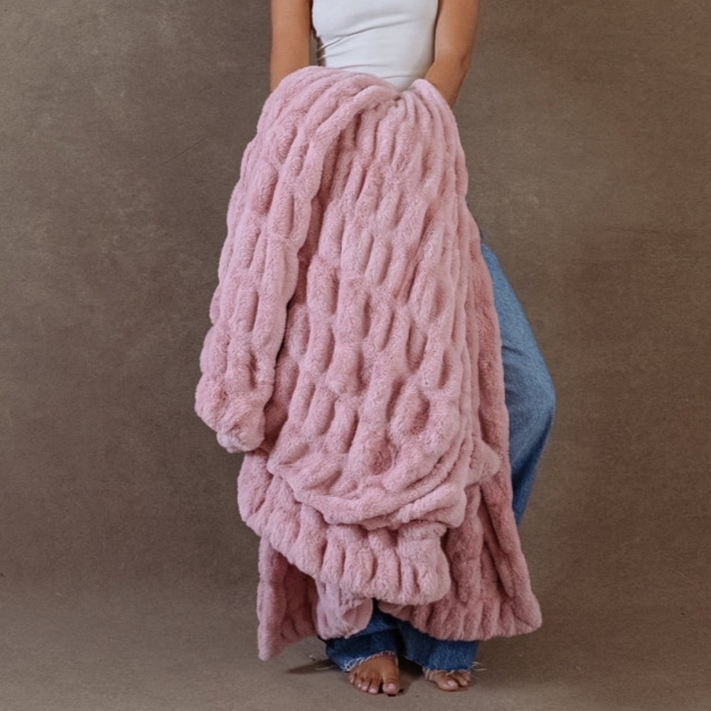Lola Pink Textured Throw Blanket - Picture 4 of 12